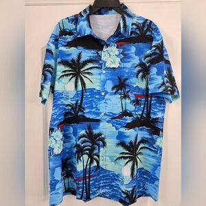 Blue Tropical Palm Hawaiian Print Shirt